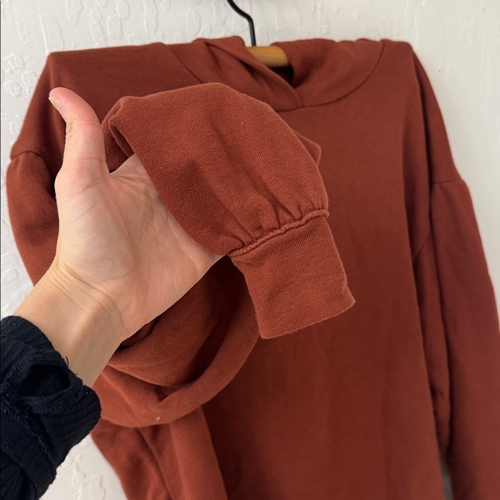 Madewell Auburn Brown Orange Pleated Hoodie Sweater Small - Picture 4 of 6